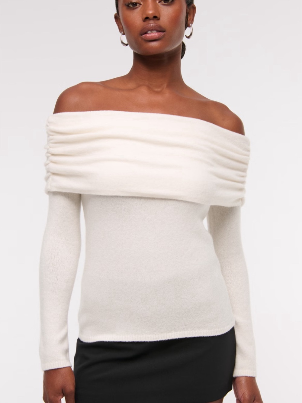 Abercrombie & Fitch Off-the-Shoulder Cream Knit Sweater